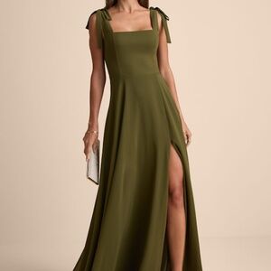 Lulus Love Me Forever Olive Green Tie-strap Square Neck Maxi Dress - Size M